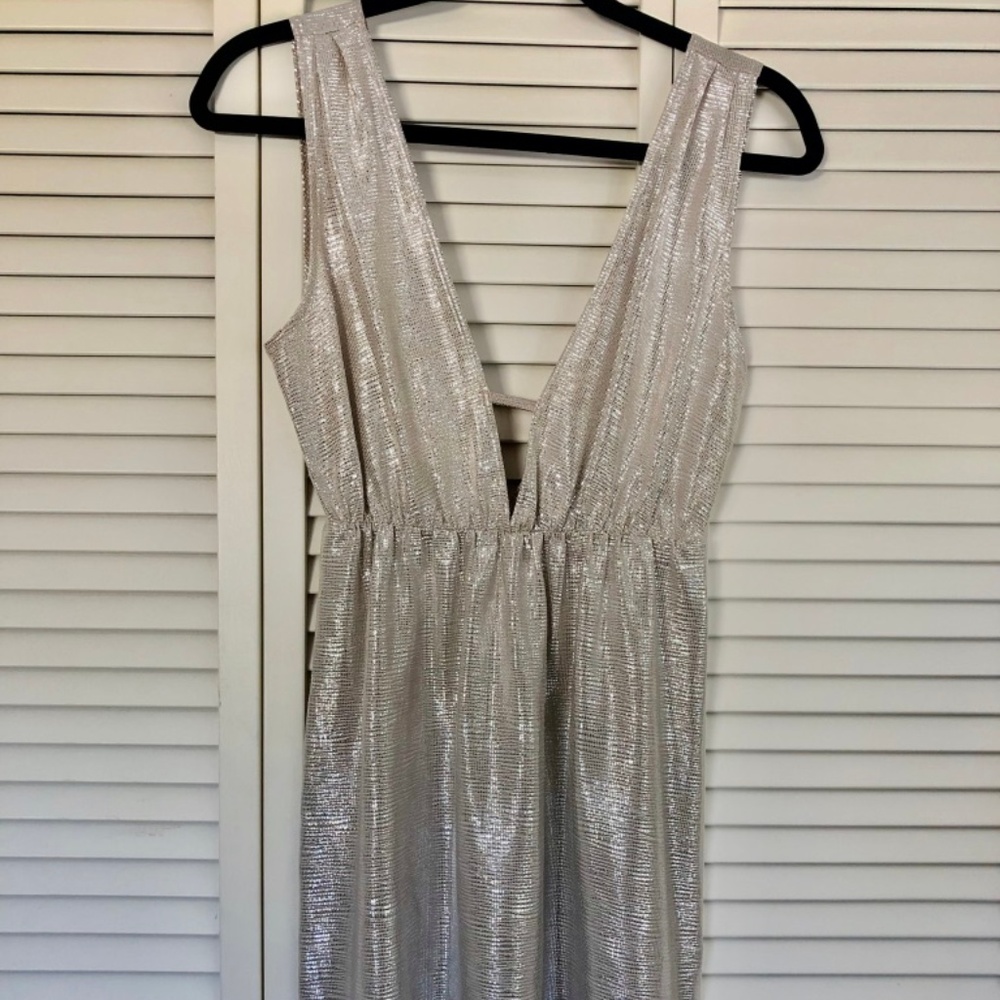 NWT Silver Dress with Plunging Neckline